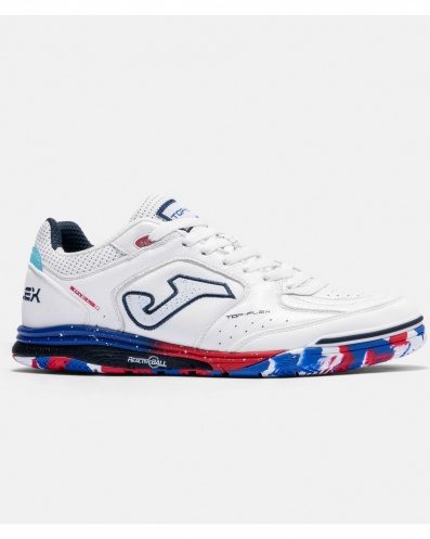 Scarpe Calcetto Joma Top Flex 2602 REBOUND Indoor sala Futsal vera pelle Uomo Bianco Blue Rosso - Football Futsal boots Cleats Joma Top Flex 2602 REBOUND Indoor Genuine Leather Mens White Blue Red - Chaussures de futsal Joma Top Flex 2602 REBOUND Indoor en cuir véritable pour homme, blanches, bleues et rouges. - Joma Top Flex 2602 REBOUND Hallenfußballschuhe/Futsalschuhe aus echtem Leder, Herren, Weiß, Blau, Rot