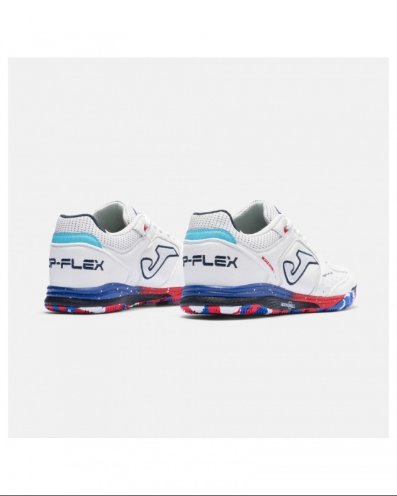Scarpe Calcetto Joma Top Flex 2602 REBOUND Indoor sala Futsal vera pelle Uomo Bianco Blue Rosso - Football Futsal boots Cleats Joma Top Flex 2602 REBOUND Indoor Genuine Leather Mens White Blue Red - Chaussures de futsal Joma Top Flex 2602 REBOUND Indoor en cuir véritable pour homme, blanches, bleues et rouges. - Joma Top Flex 2602 REBOUND Hallenfußballschuhe/Futsalschuhe aus echtem Leder, Herren, Weiß, Blau, Rot