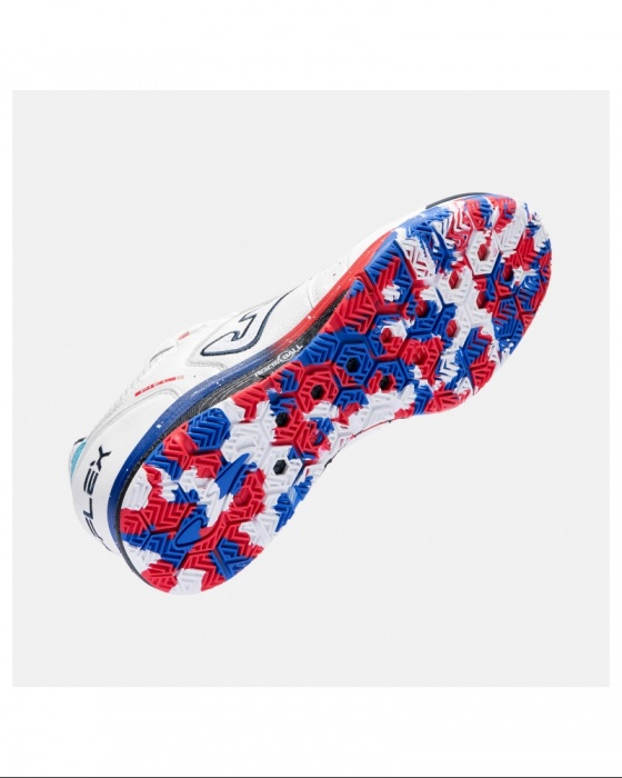 Scarpe Calcetto Joma Top Flex 2602 REBOUND Indoor sala Futsal vera pelle Uomo Bianco Blue Rosso - Football Futsal boots Cleats Joma Top Flex 2602 REBOUND Indoor Genuine Leather Mens White Blue Red - Chaussures de futsal Joma Top Flex 2602 REBOUND Indoor en cuir véritable pour homme, blanches, bleues et rouges. - Joma Top Flex 2602 REBOUND Hallenfußballschuhe/Futsalschuhe aus echtem Leder, Herren, Weiß, Blau, Rot
