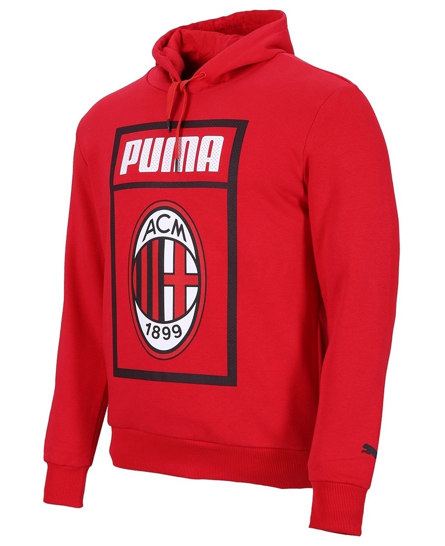AC MILAN Puma Felpa Cappuccio Felpa Con Cappuccio Grande Logo 2018 19 ROSSO COTONE AC MILAN Puma Felpa Cappuccio Felpa Con Cappuccio Grande Logo 2018 19 ROSSO COTONE